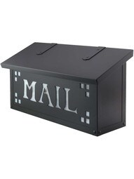 Pasadena Solid-Brass Horizontal Mailbox with Mail Stencil and Decorative Glass in Textured Black/Wispy White Glass.